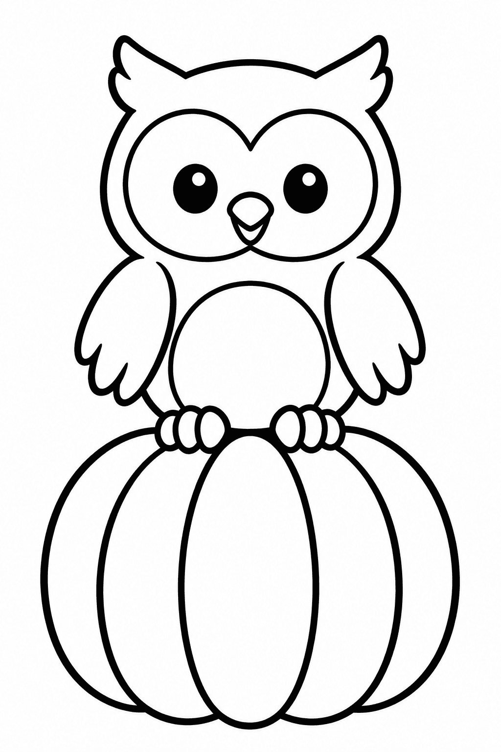 Halloween Pumpkin Owl coloring page. A wide-eyed owl perched on a large pumpkin.