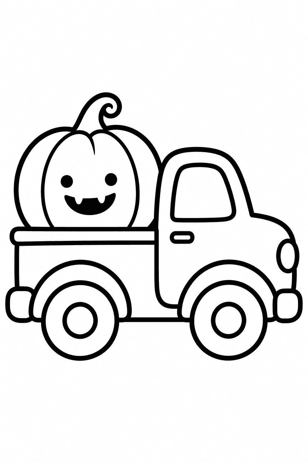 Halloween Pumpkin Truck coloring page. A small rounded pickup truck carrying a smiling pumpkin.