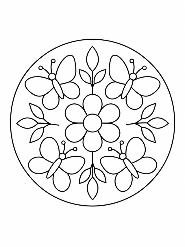 Easy Butterfly Ring Mandala Coloring Page | Animomo