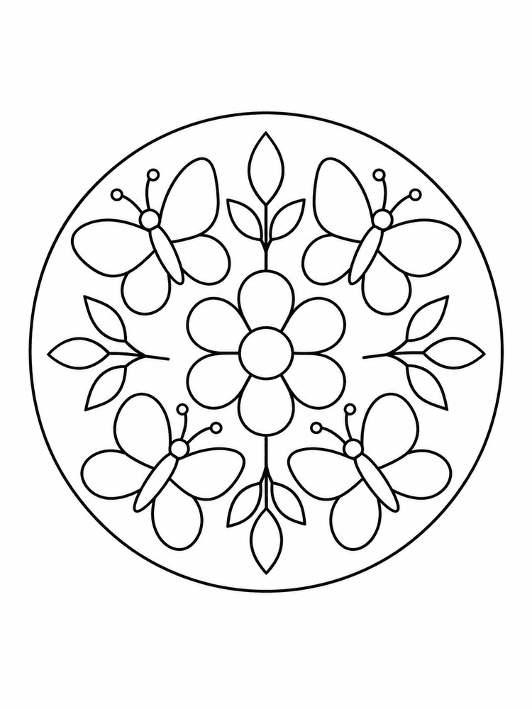 Easy Butterfly Ring Mandala Coloring Page | Animomo