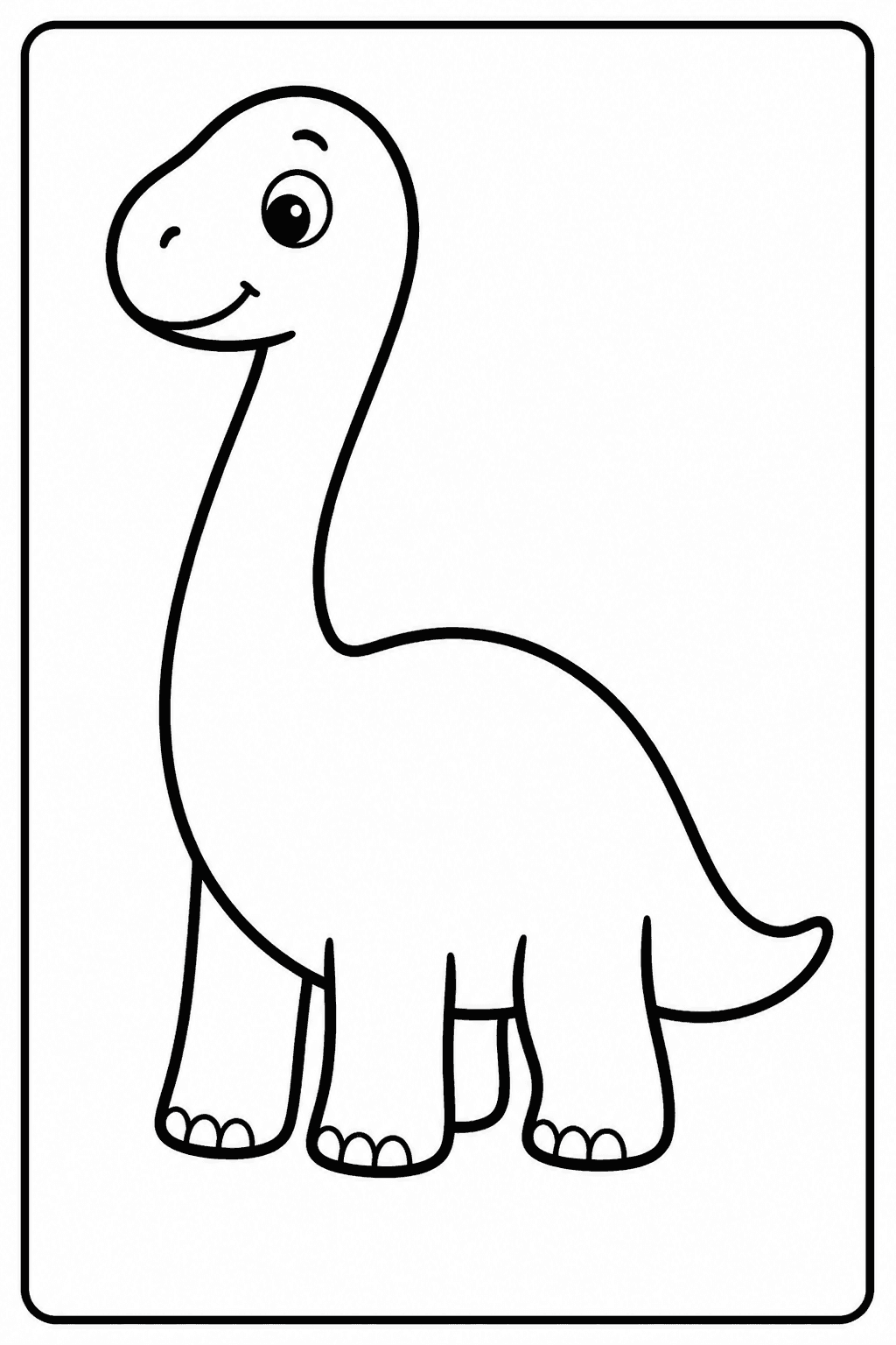 Easy brontosaurus coloring page with a gentle long-neck dinosaur.
