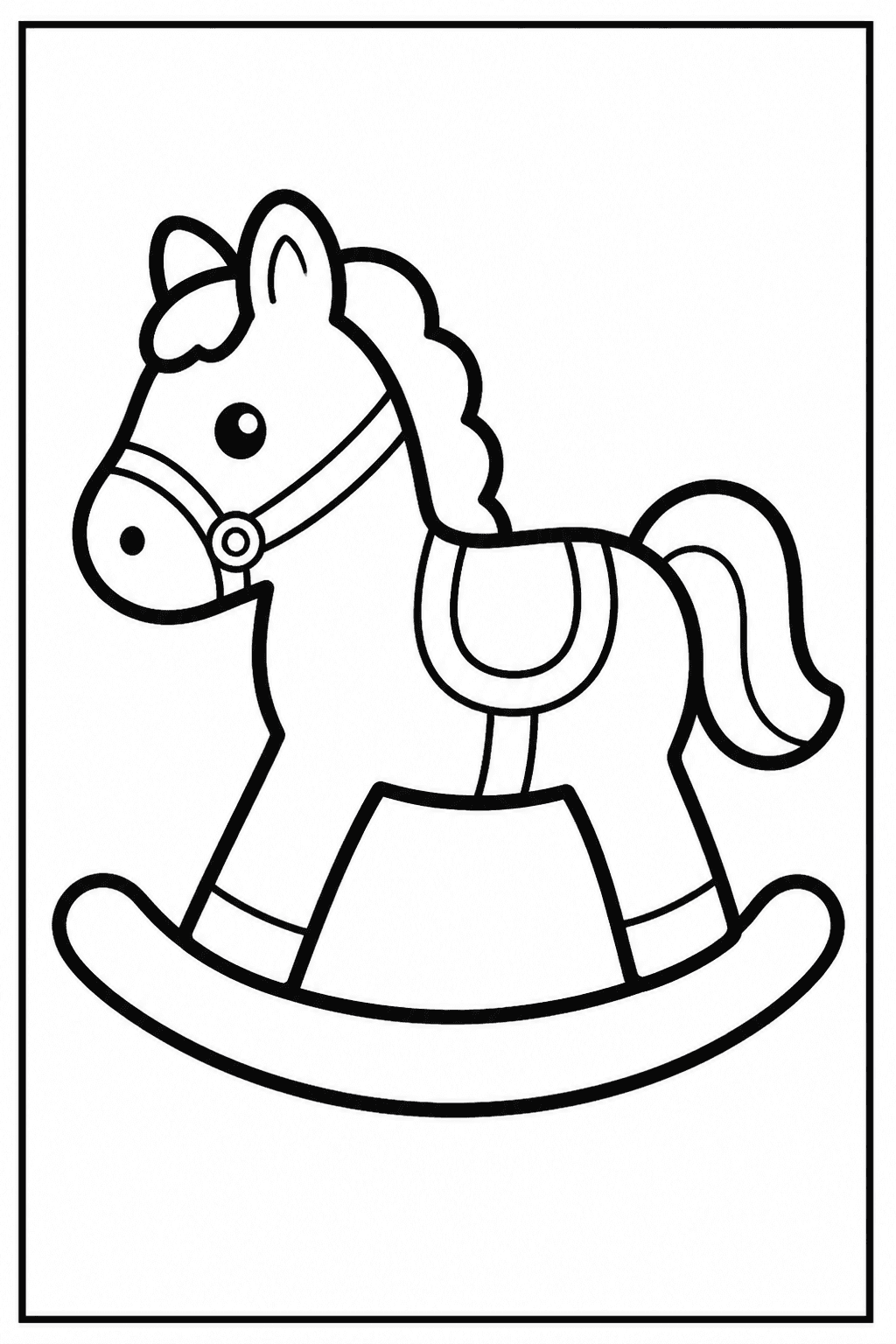 Easy rocking horse coloring page with a simple toy horse.